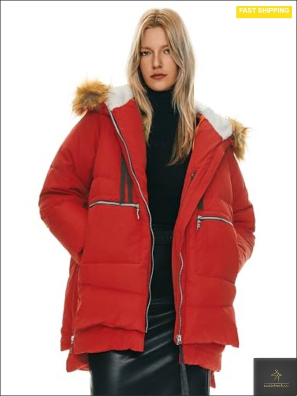 Women's Thickened Down Jacket Mid-Length Coat Faux Fur Collar Hooded Winter